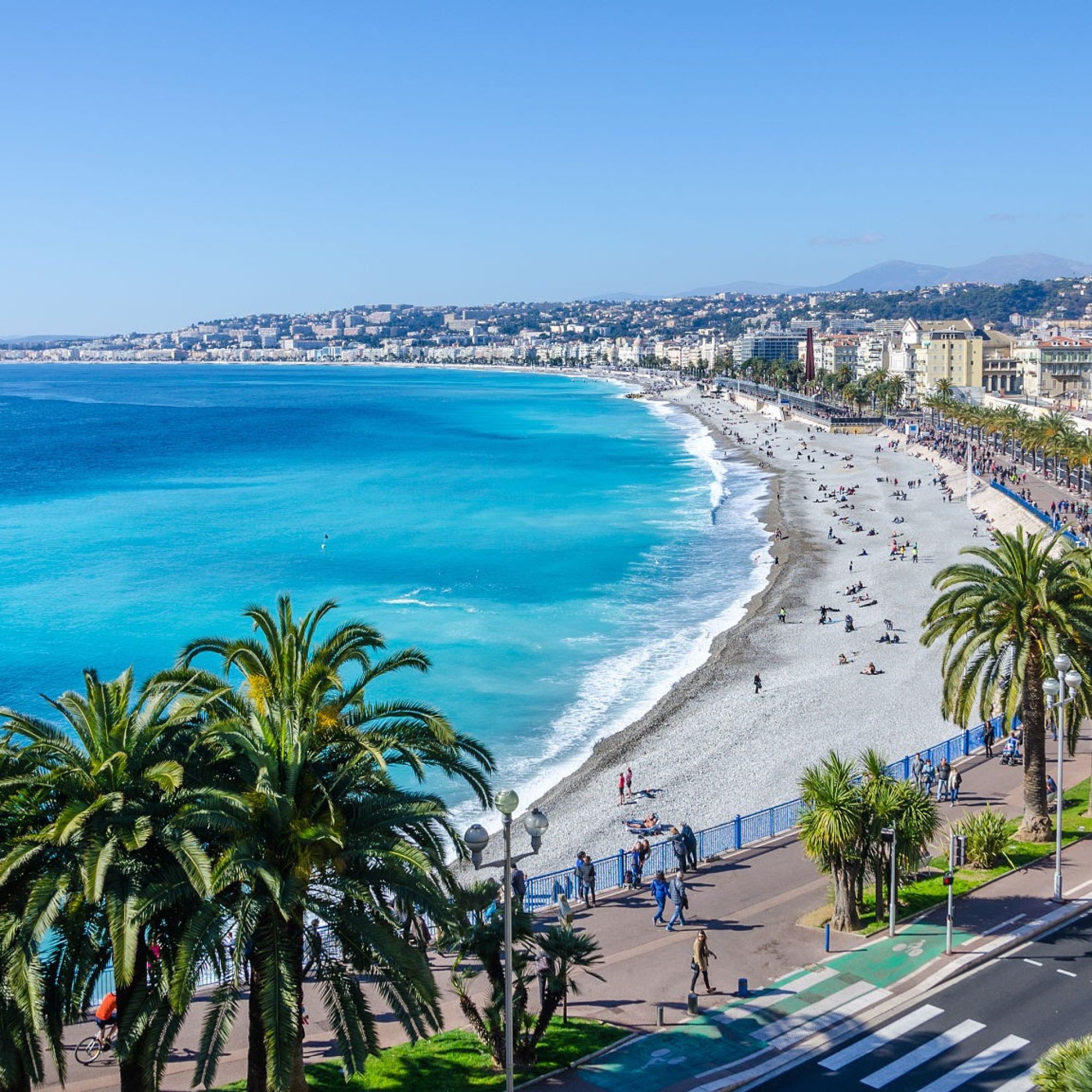 Front view of the Mediterranean sea, bay of Angels, Nice, France